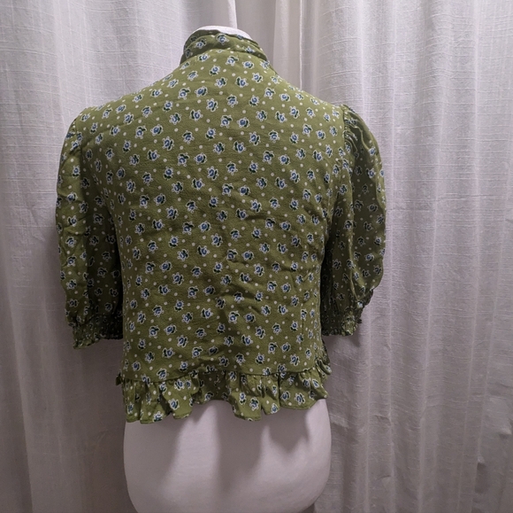 REFORMATION Sloane Top in Green w Mixed Floral and Polka Dot Bouquet XS - Picture 7 of 9